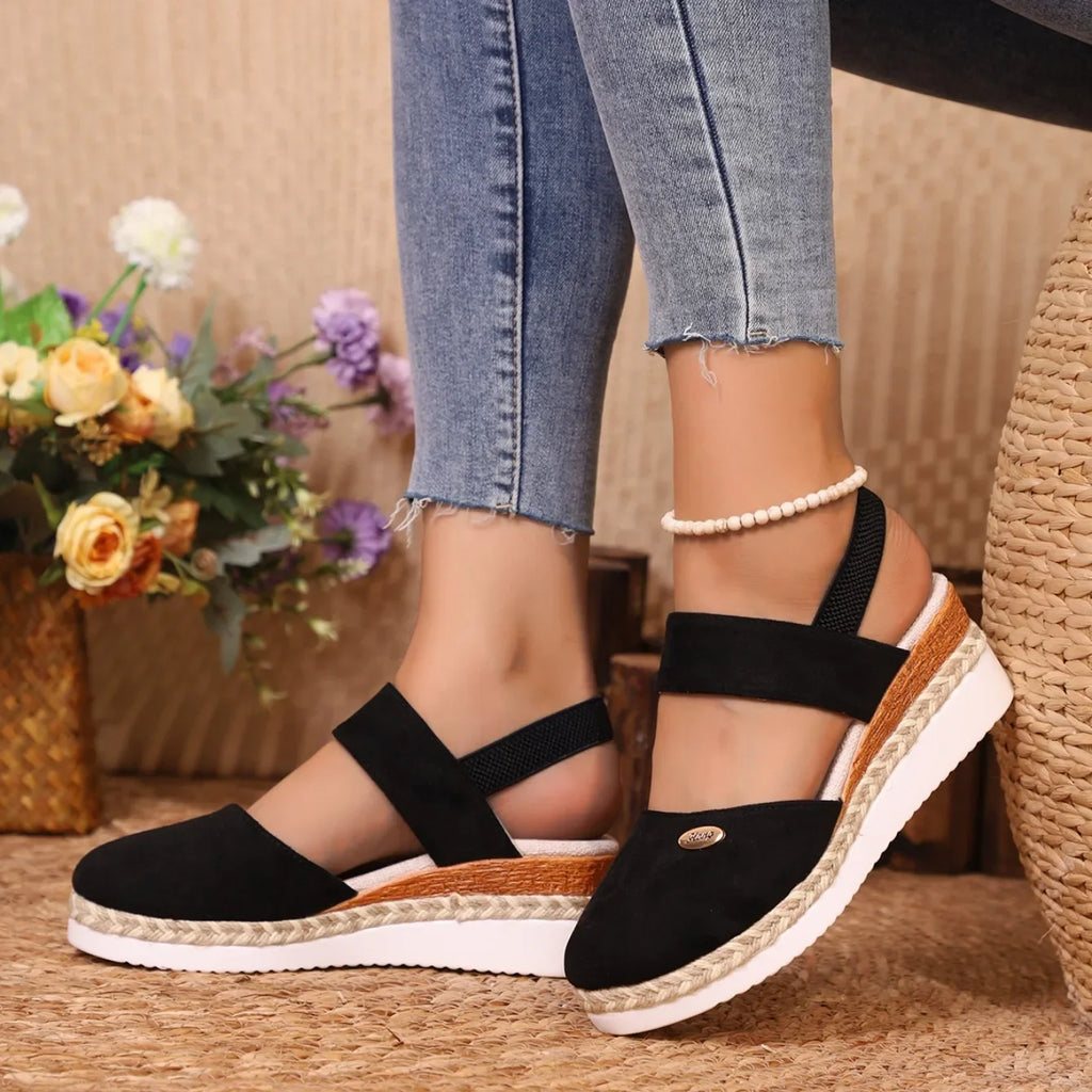2025 novas mulheres dedo do pé fechado sandálias de cunha moda alpercatas sandálias plataforma fivela cinta sapatos gladiador mulher zapatos de mujer