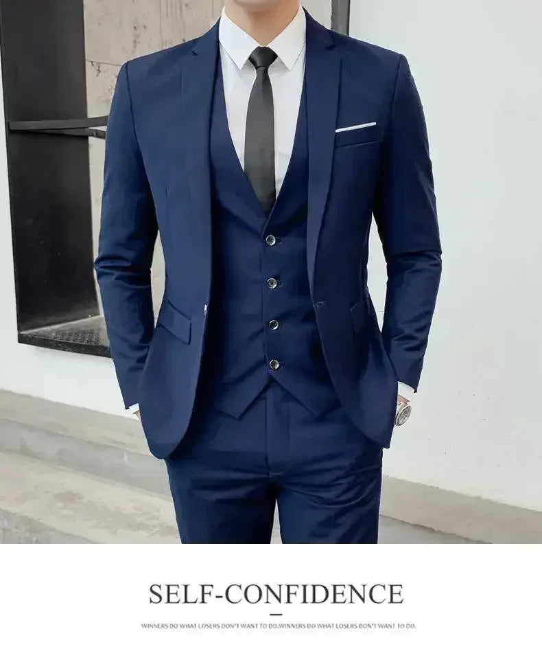 Terno (blazer + colete + calças) moda masculina negócios ao ar livre tendência cor sólida casual fino-ajuste casamento anfitrião cavalheiro terno 6xl