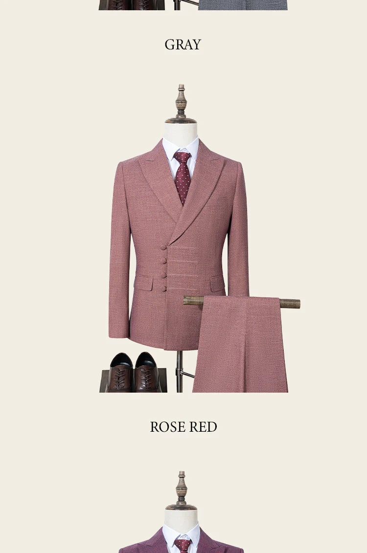 Terno masculino elegante ST Cassy para casamento, cinza, slim fit, trespassado, com vários botões, casual, para negócios, conjunto de 2 peças para festa.