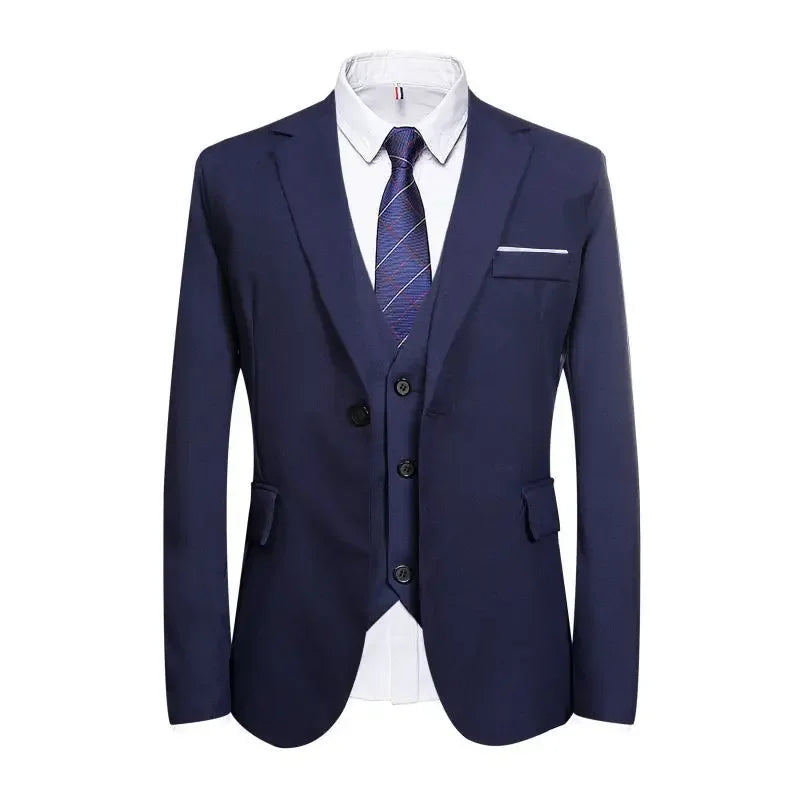 Terno de três peças masculino casual negócios profissional fino ajuste estilo coreano luz azul formal wear westwear ae estoque