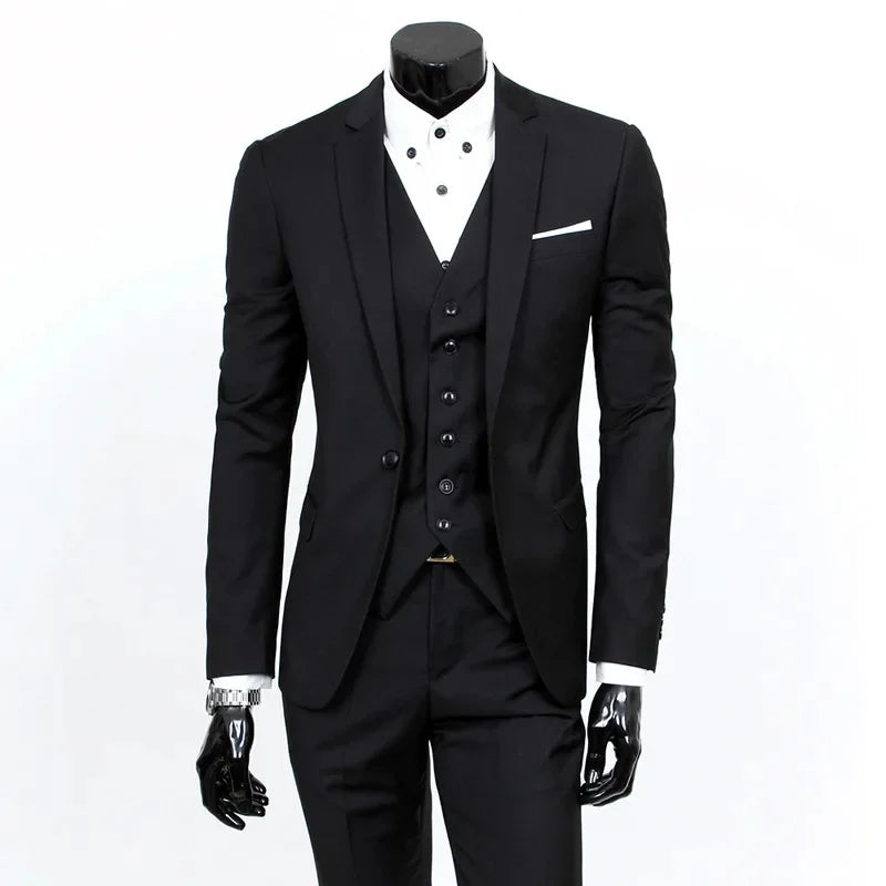 Terno de padrinhos de casamento de três peças, slim fit, roupa formal masculina, traje profissional personalizável, roupa de comemoração de casamento
