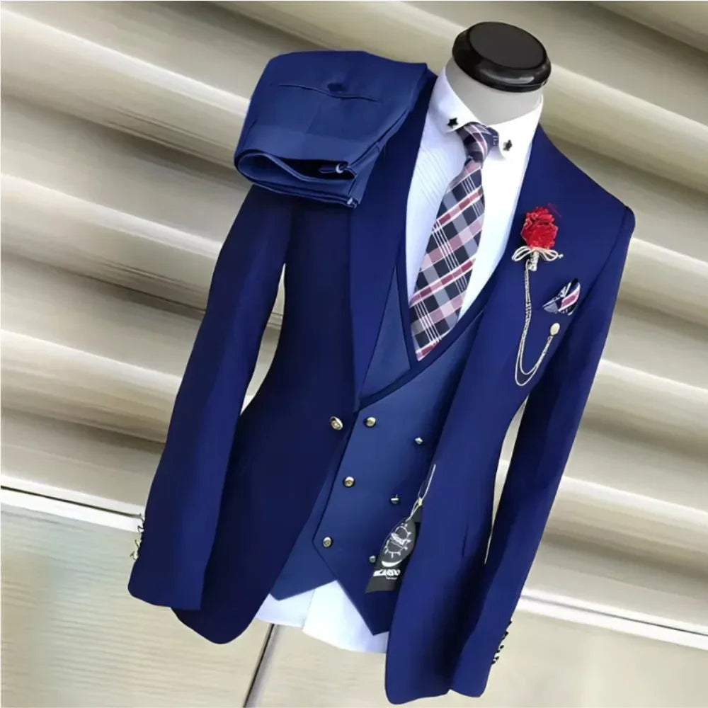 Ternos de negócios para homens casamento noivo notch lapela duplo breasted colete masculino vestido traje homme festa de formatura roupas masculinas 3 peças