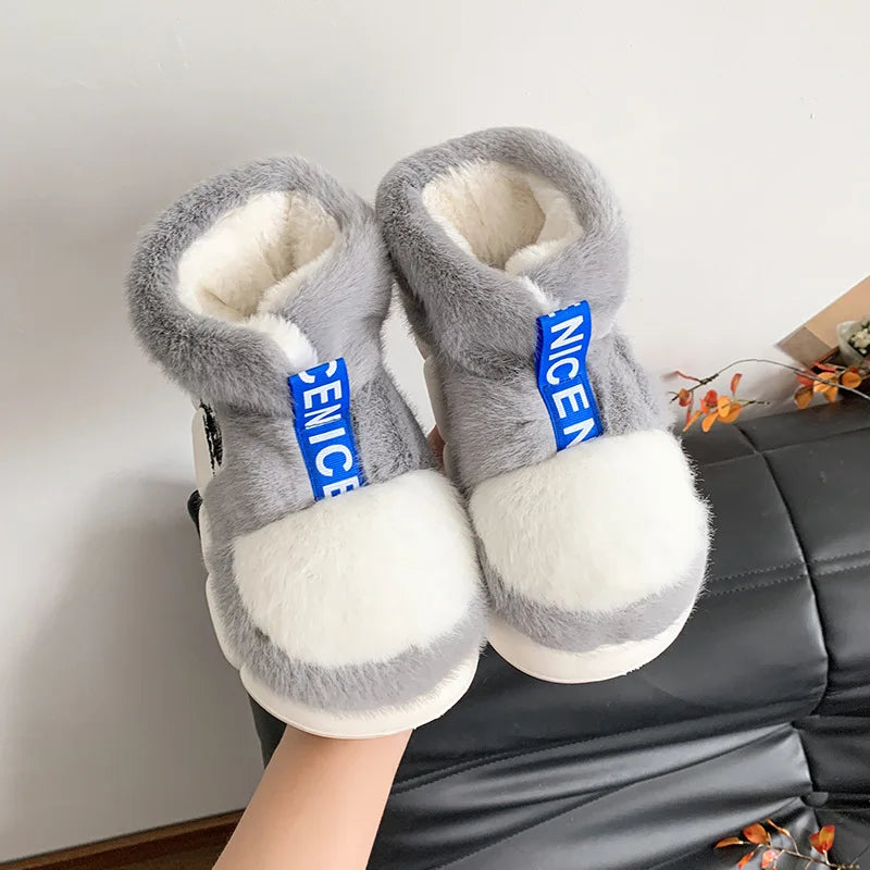 2025 sapatos quentes de inverno feminino forro de pelúcia chinelos interiores casais plataforma salto alto botas de neve feminino masculino casa chinelo