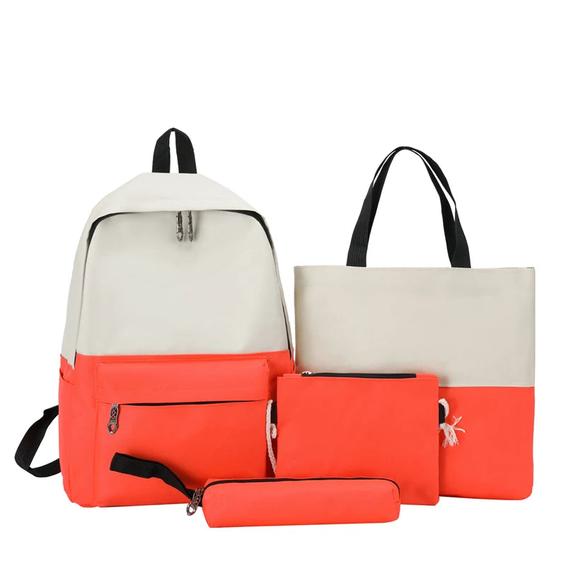 4 pçs conjuntos de mochilas para adolescentes grande capacidade sólida faculdade mochilas leves portáteis estudantes viagem