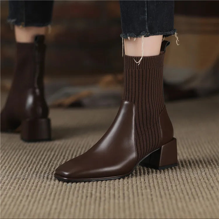2025 outono inverno novas meias de tornozelo sapatos femininos moda tamanho grande 43 botas curtas de malha deslizamento em salto alto botas de mujer