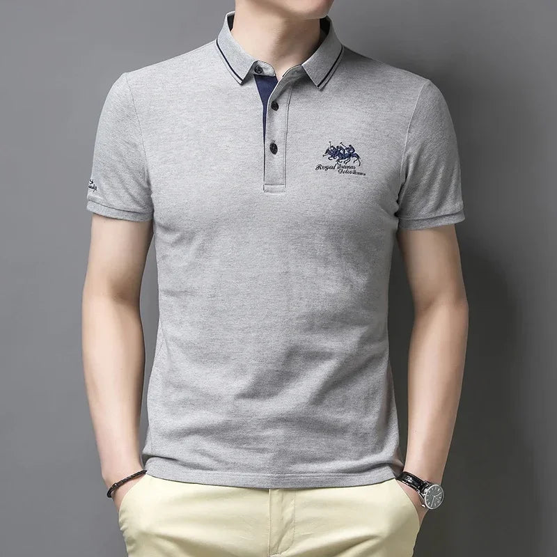 Camisa polo masculina bordada casual moda manga curta verão top confortável