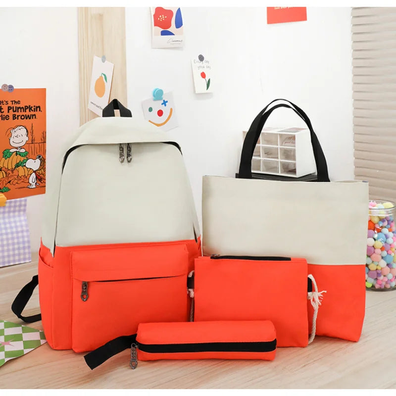 4 pçs conjuntos de mochilas para adolescentes grande capacidade sólida faculdade mochilas leves portáteis estudantes viagem