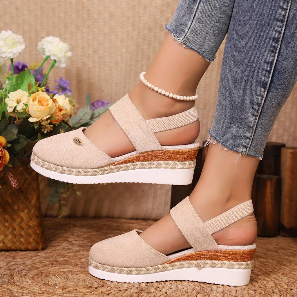 2025 novas mulheres dedo do pé fechado sandálias de cunha moda alpercatas sandálias plataforma fivela cinta sapatos gladiador mulher zapatos de mujer