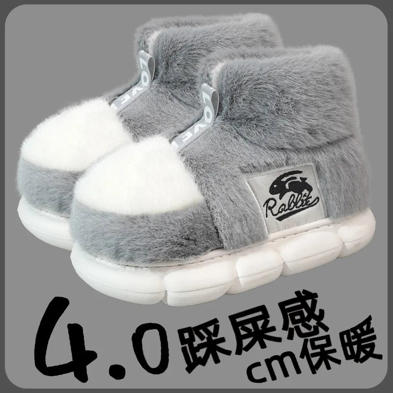 2025 sapatos quentes de inverno feminino forro de pelúcia chinelos interiores casais plataforma salto alto botas de neve feminino masculino casa chinelo