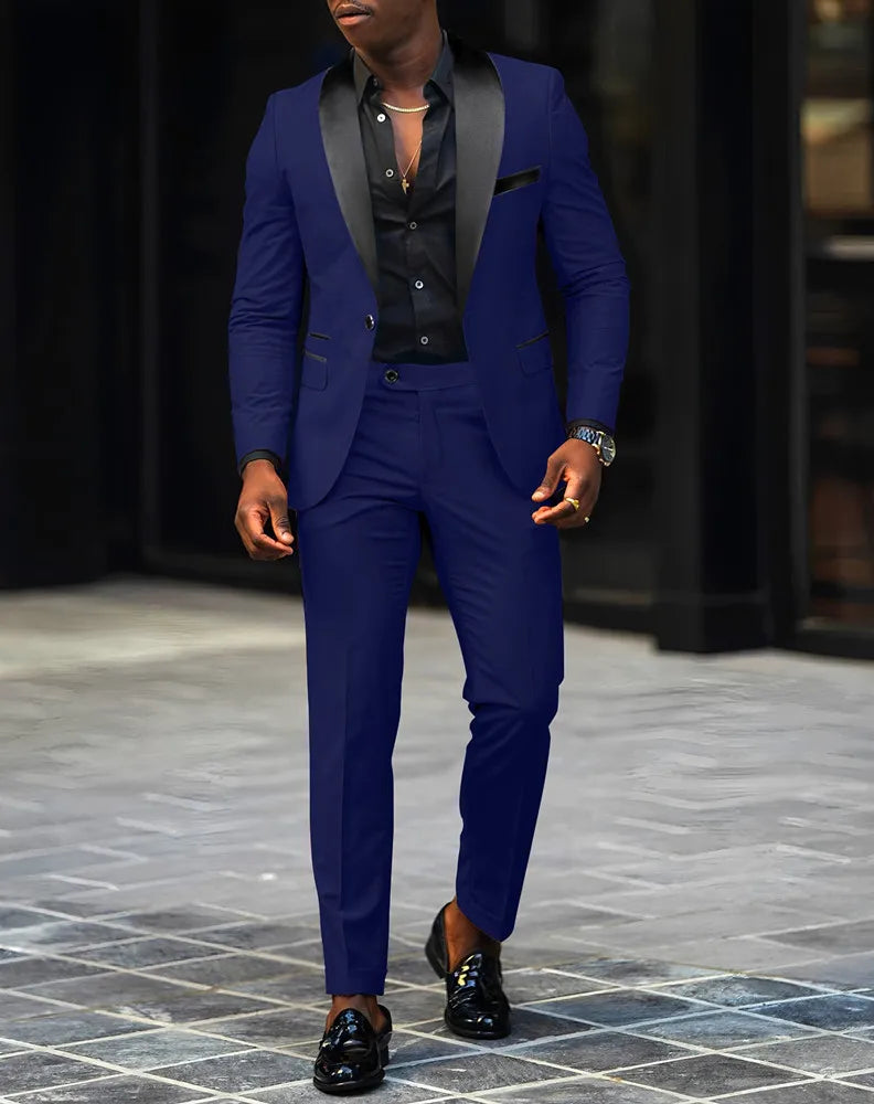 Terno masculino de 2 peças adequado para ternos de negócios de casamento, conjuntos de jaquetas e calças de botão único, conjuntos de jaqueta slim fit