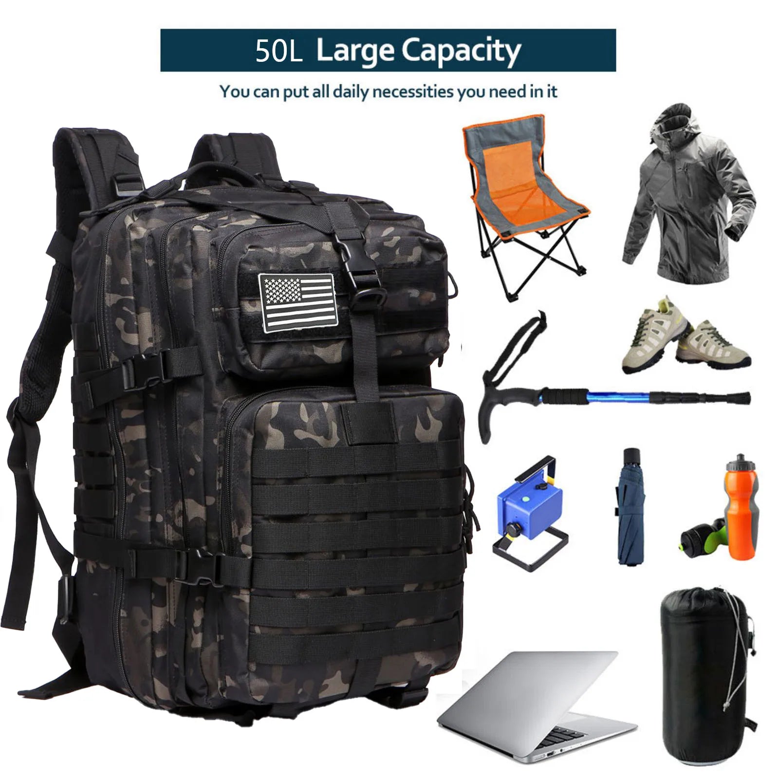 25l/50l resistente náilon impermeável tático esportes trekking pesca caça acampamento caminhadas saco mochila ao ar livre