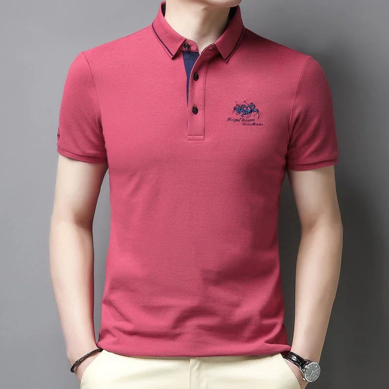 Camisa polo masculina bordada casual moda manga curta verão top confortável