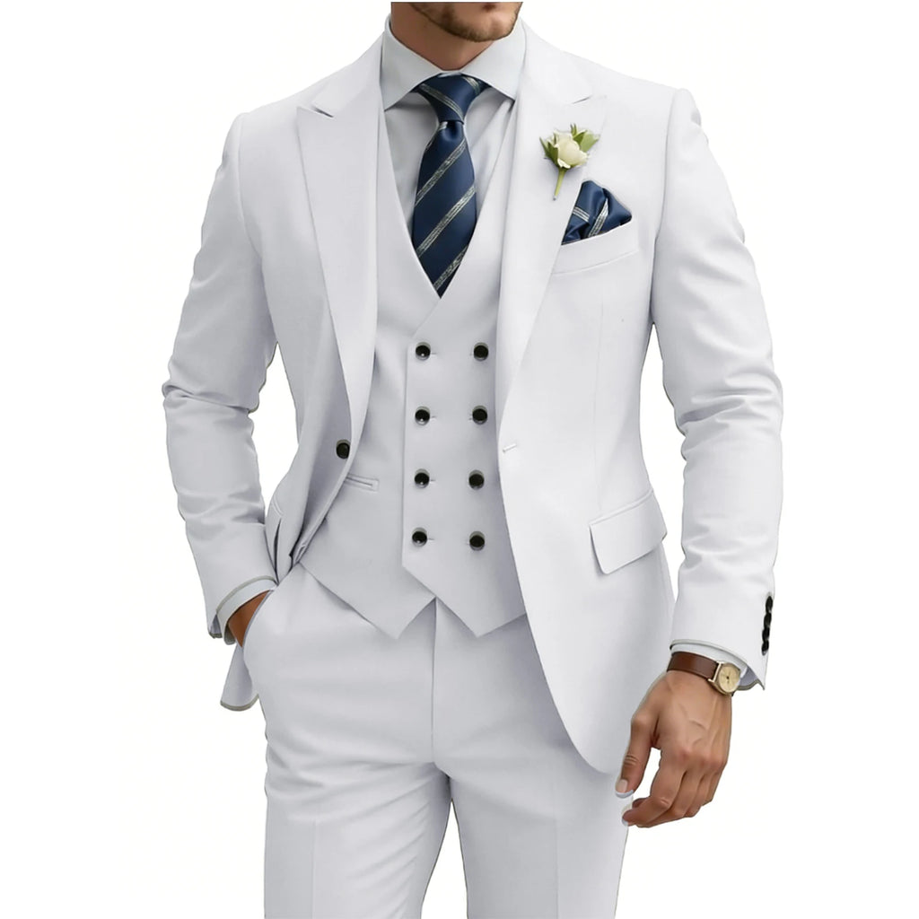 Terno masculino slim fit de 3 peças, trespassado, para casamento, baile, eventos formais, jantar de negócios e smoking.
