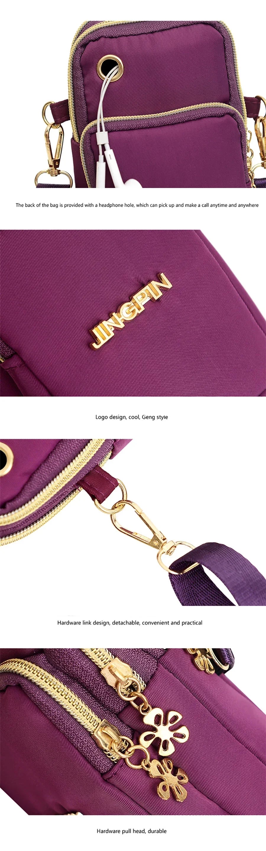 Bolsa de Celular Feminina Transversal Mini, Bolsa de Moedas Moderna para Mães, Bolsa de Ombro para Corrida com Alça de Pescoço, Carteira de 3 Camadas