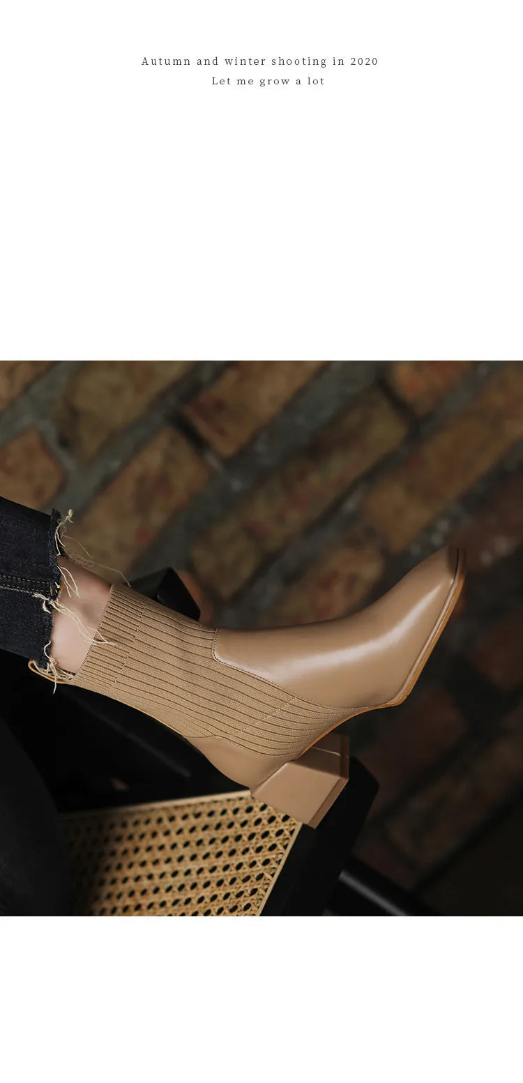 2025 outono inverno novas meias de tornozelo sapatos femininos moda tamanho grande 43 botas curtas de malha deslizamento em salto alto botas de mujer