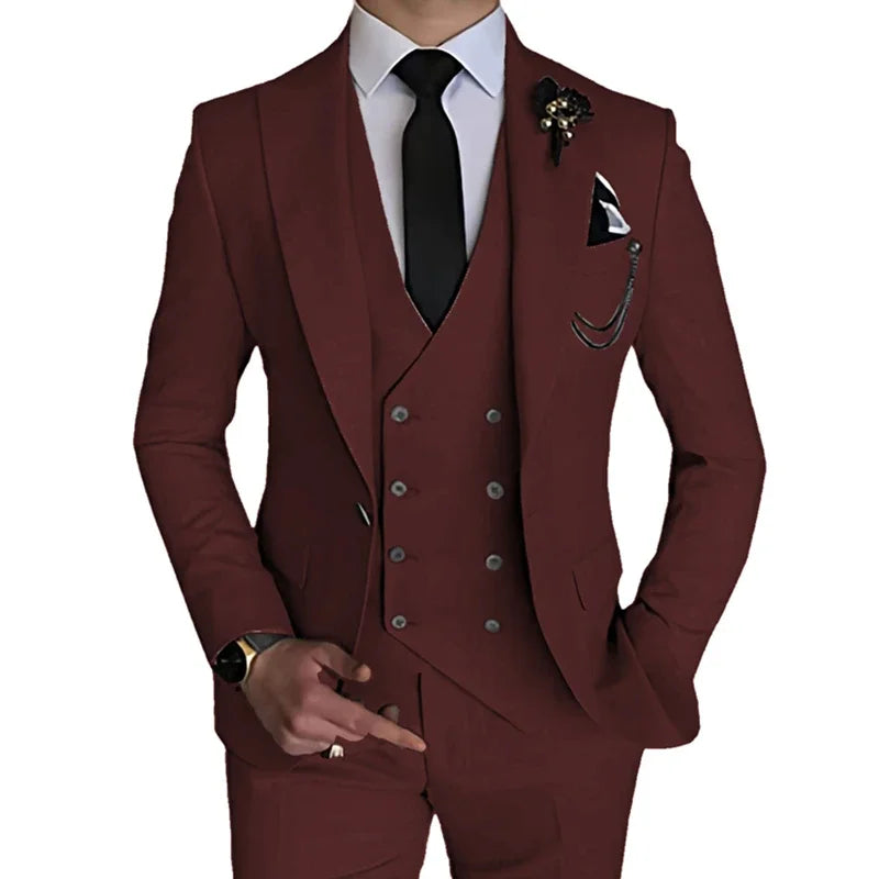 Terno de casamento monocromático masculino, boutique de lazer, casaco de negócios, calças, colete, vestido, blazers, jaqueta, calças, 3 peças, nova moda