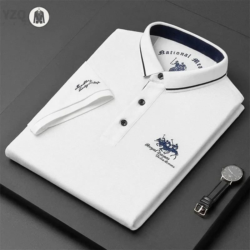 Camisa polo masculina bordada casual moda manga curta verão top confortável