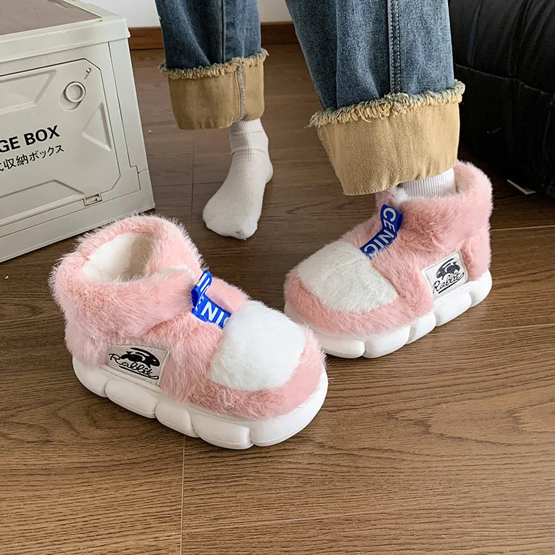 2025 sapatos quentes de inverno feminino forro de pelúcia chinelos interiores casais plataforma salto alto botas de neve feminino masculino casa chinelo