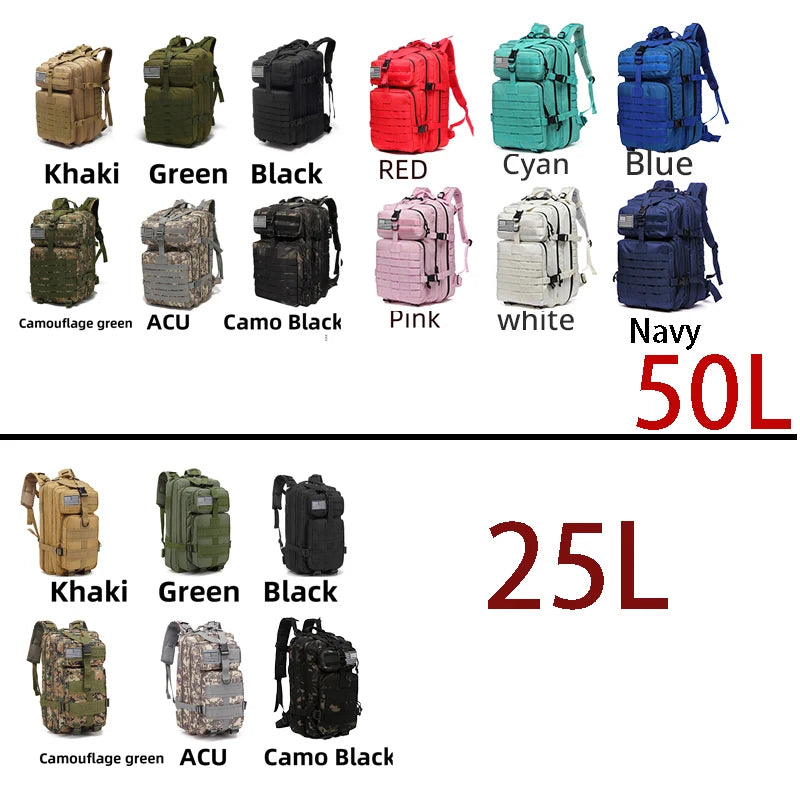 25l/50l resistente náilon impermeável tático esportes trekking pesca caça acampamento caminhadas saco mochila ao ar livre