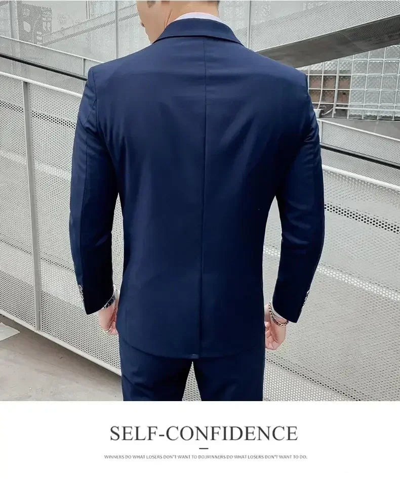 Terno (blazer + colete + calças) moda masculina negócios ao ar livre tendência cor sólida casual fino-ajuste casamento anfitrião cavalheiro terno 6xl