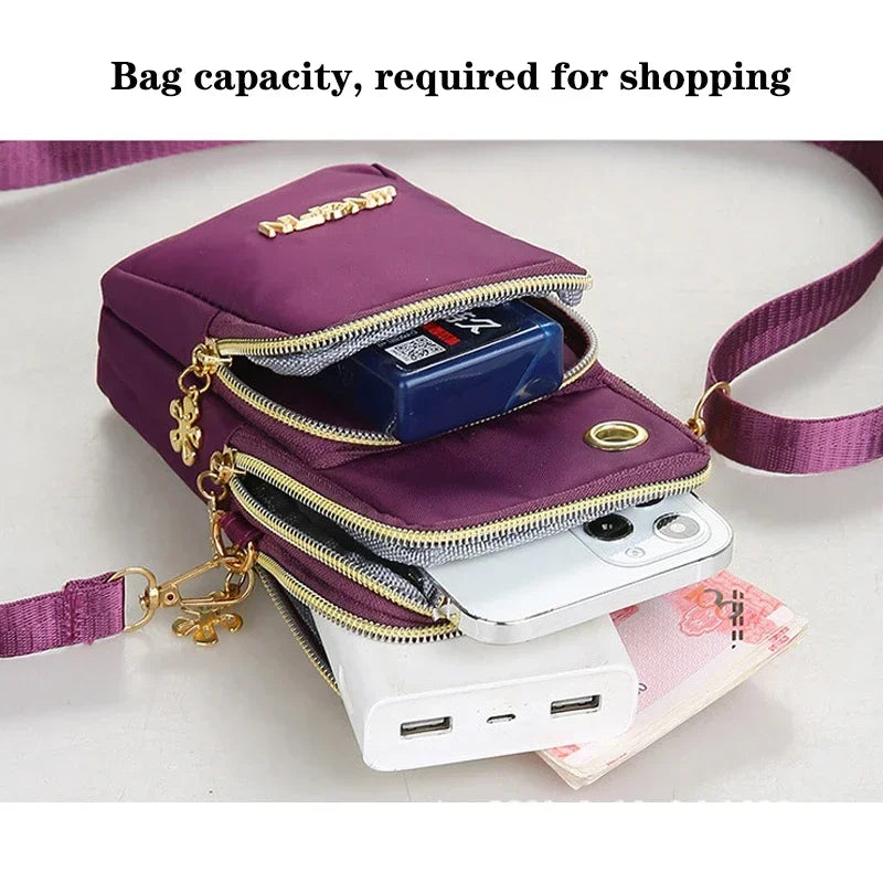 Bolsa de Celular Feminina Transversal Mini, Bolsa de Moedas Moderna para Mães, Bolsa de Ombro para Corrida com Alça de Pescoço, Carteira de 3 Camadas