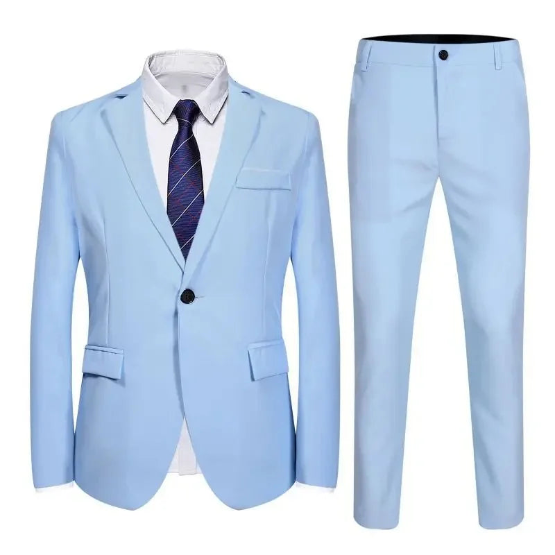 Terno de três peças masculino casual negócios profissional fino ajuste estilo coreano luz azul formal wear westwear ae estoque