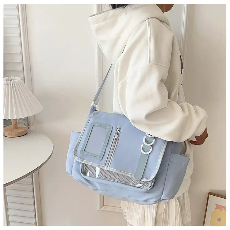 Y2k japonês harajuku sacos de escola para meninas novo transparente itabag ombro crossbody saco diy emblemas placa exibição ita saco