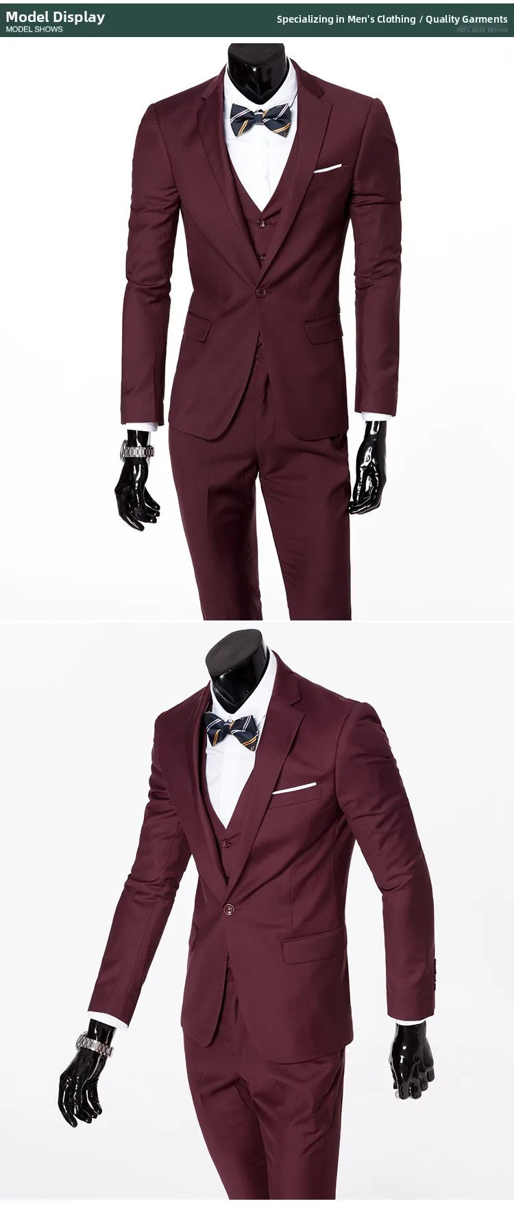 Conjunto de terno masculino de um botão fino ajuste casual tecido de mistura de algodão para trabalho versátil estilo clássico terno de três peças negócios casual