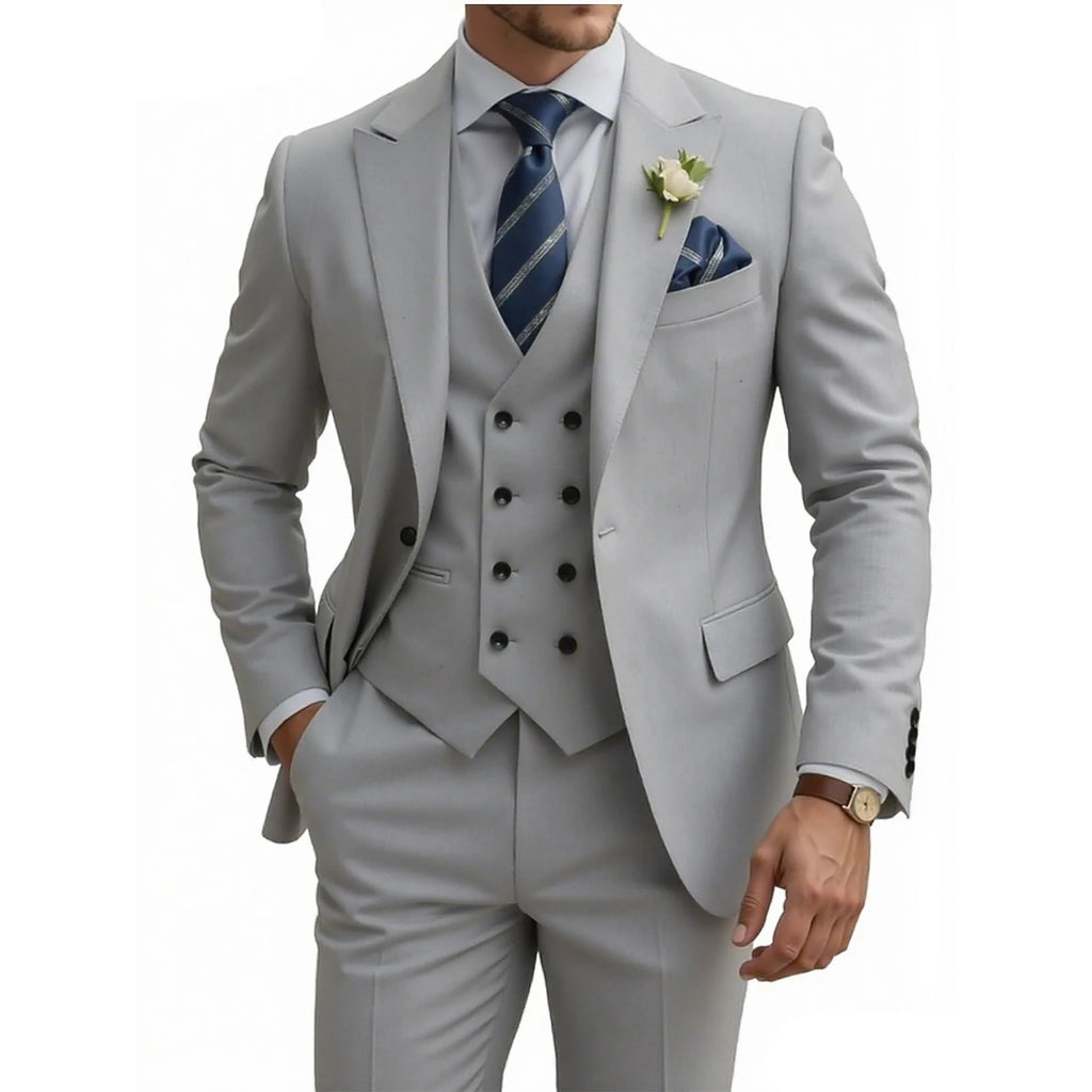 Terno masculino slim fit de 3 peças, trespassado, para casamento, baile, eventos formais, jantar de negócios e smoking.