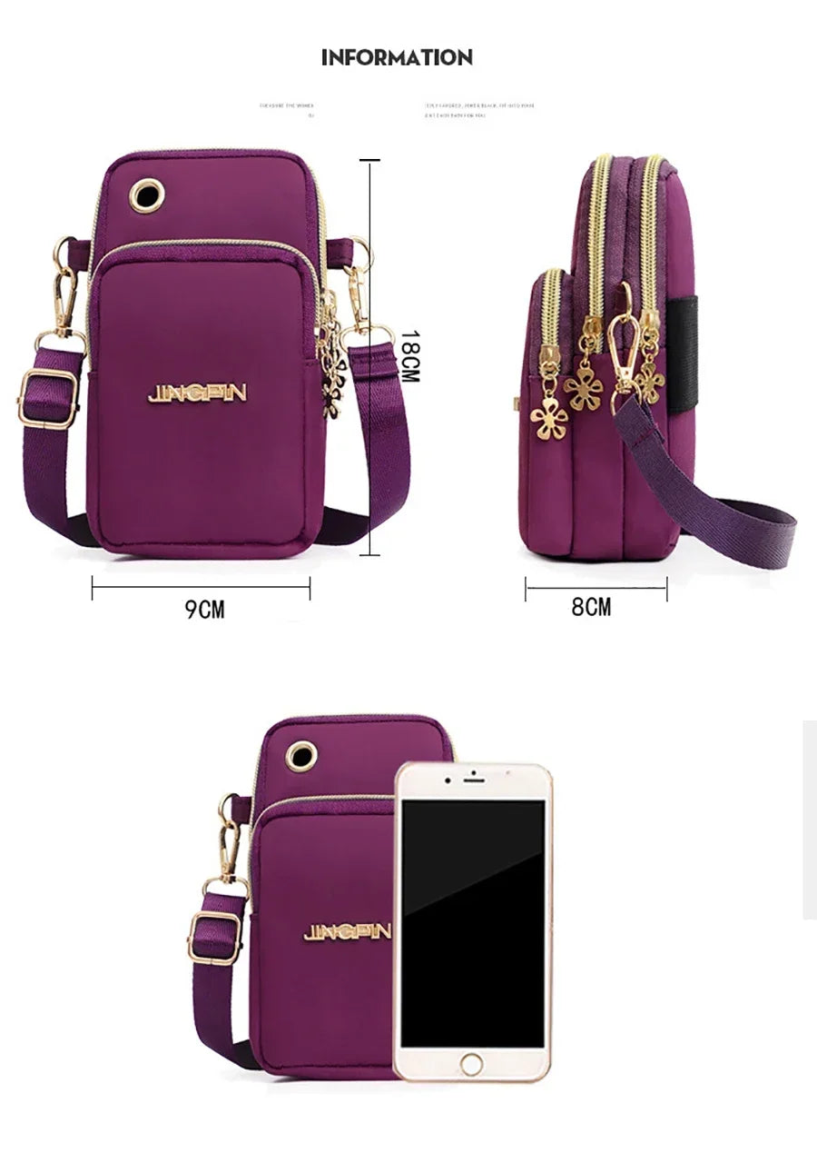 Bolsa de Celular Feminina Transversal Mini, Bolsa de Moedas Moderna para Mães, Bolsa de Ombro para Corrida com Alça de Pescoço, Carteira de 3 Camadas