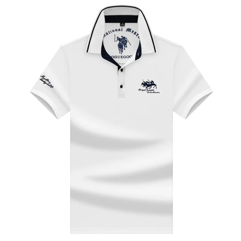 Camisa polo masculina bordada casual moda manga curta verão top confortável
