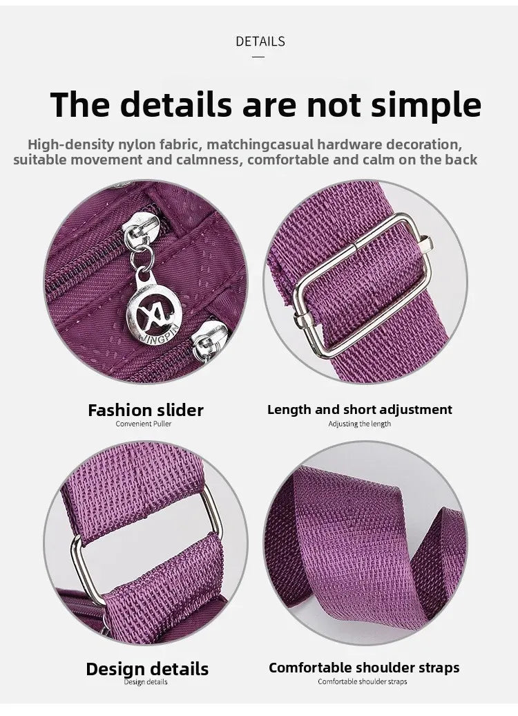 Bolsa crossbody feminina multicamadas de nylon à prova d'água, bolsa de ombro casual para mulheres de meia-idade e idosas, bolsa de grande capacidade