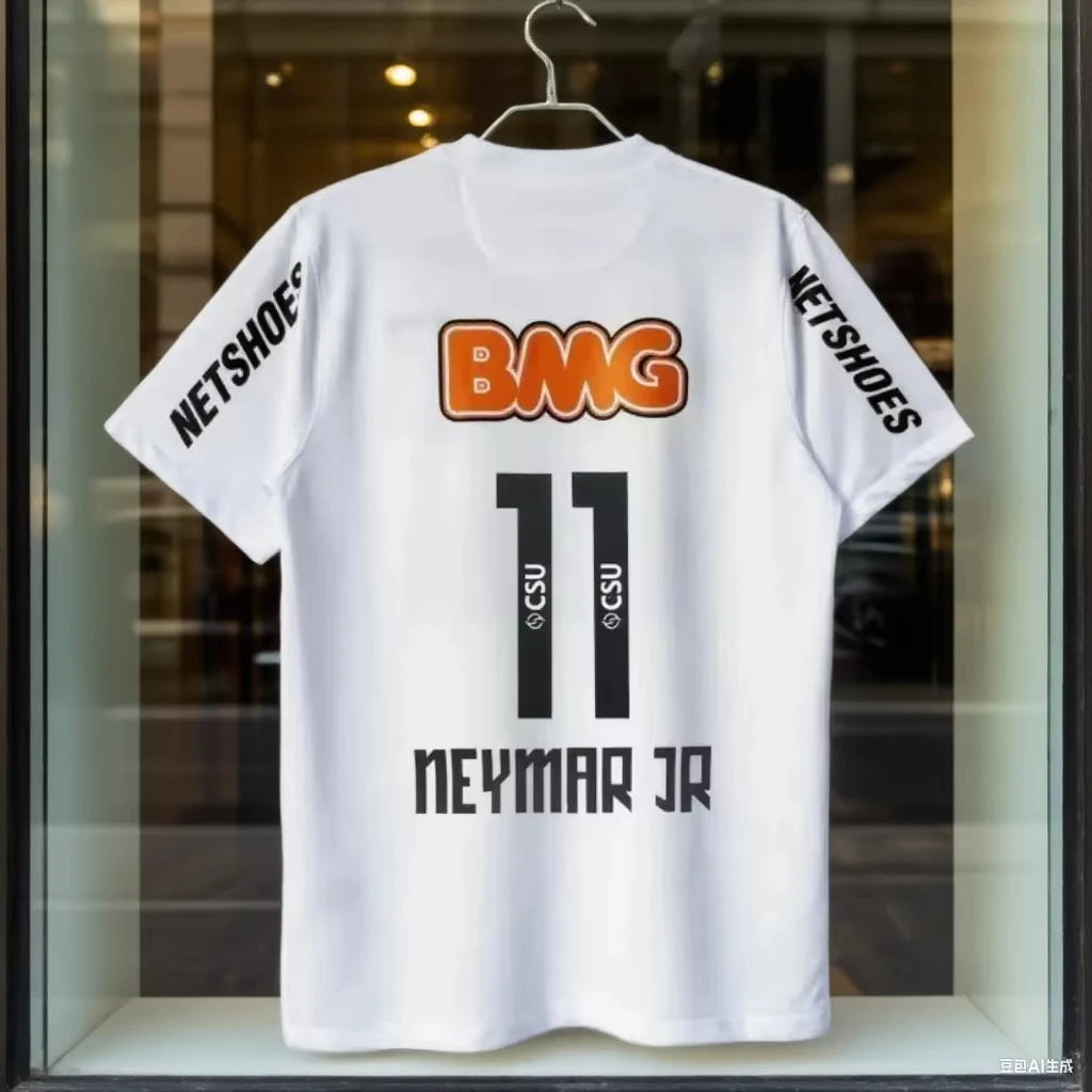 Verão clássico 11-12 santossi camisa de futebol de algodão puro retro pequeno neymar futebol adulto masculino e feminino grandes mangas curtas