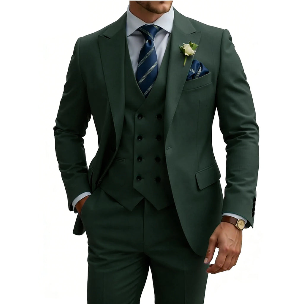 Terno masculino slim fit de 3 peças, trespassado, para casamento, baile, eventos formais, jantar de negócios e smoking.