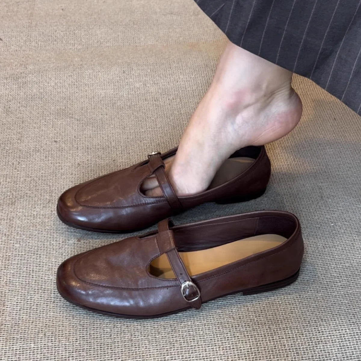 2025 primavera/outono novos sapatos femininos vintage mary jane-dedo quadrado baixo corte apartamentos mocassins de couro macio estilo britânico sapatos casuais