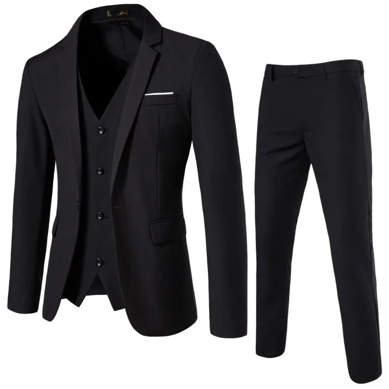 Terno masculino (blazer + colete + calças) moda negócios cor sólida casamento estilo britânico workwear, terno de desempenho casual