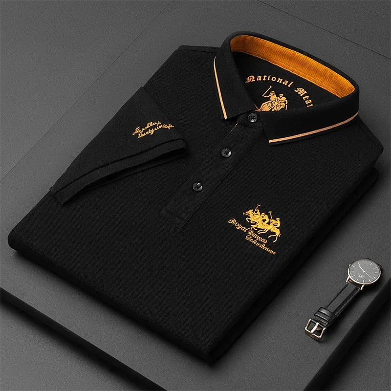 Camisa polo masculina bordada casual moda manga curta verão top confortável