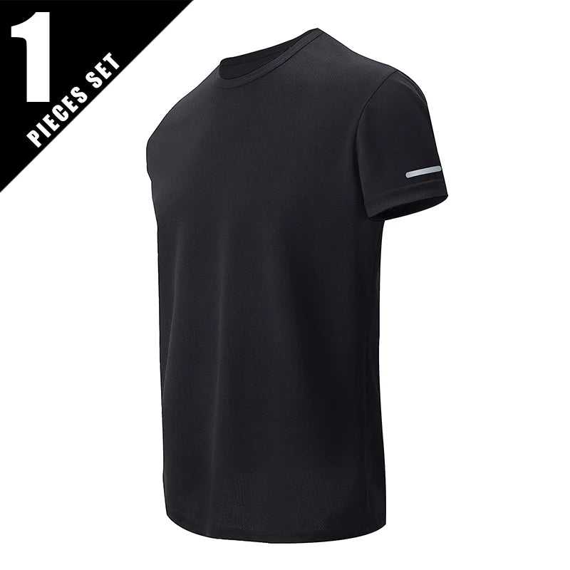1/4 pçs masculino verão moda impressão de secagem rápida de manga curta juventude lazer esportes fitness respirável topo de meia-idade solto t