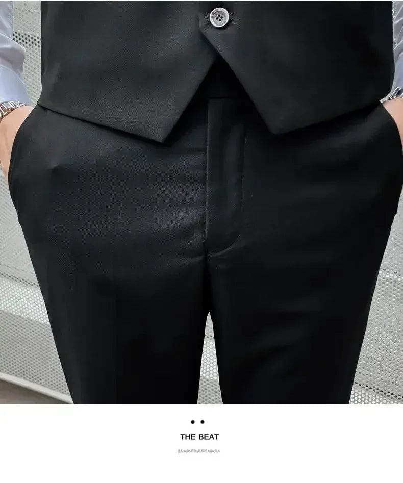 Terno (blazer + colete + calças) moda masculina negócios ao ar livre tendência cor sólida casual fino-ajuste casamento anfitrião cavalheiro terno 6xl