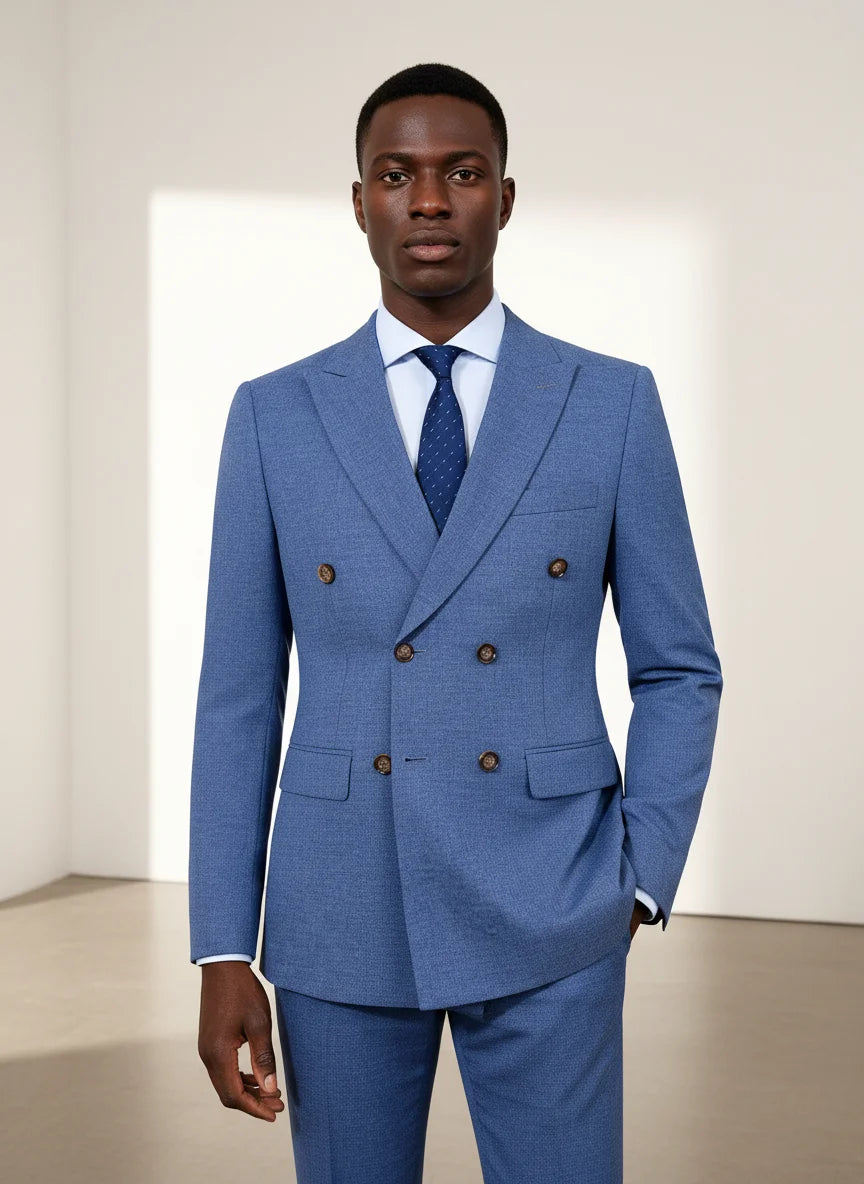 Terno masculino elegante azul escuro ST Cassy, conjunto de 2 peças, moderno, para casamento, festas, negócios e escritório.