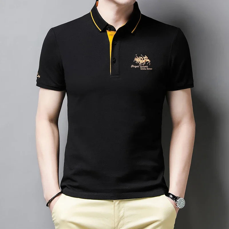 Camisa polo masculina bordada casual moda manga curta verão top confortável