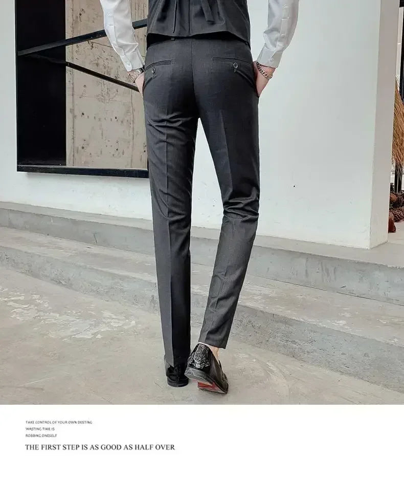 Terno (blazer + colete + calças) moda masculina negócios ao ar livre tendência cor sólida casual fino-ajuste casamento anfitrião cavalheiro terno 6xl