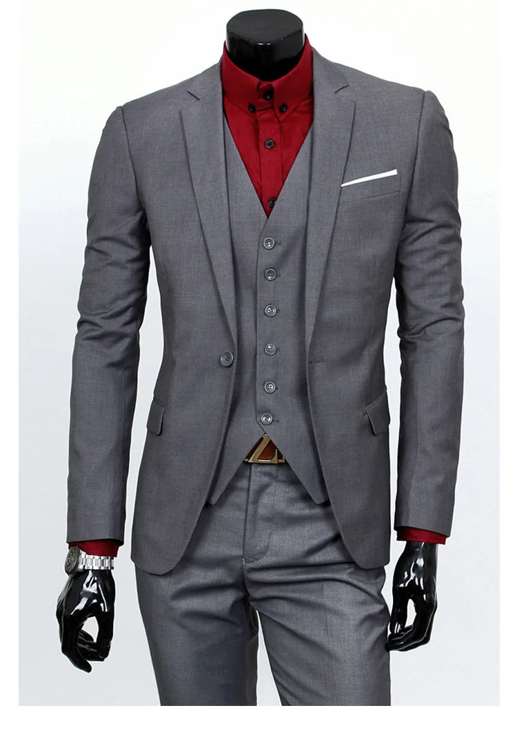 Conjunto de terno masculino de um botão fino ajuste casual tecido de mistura de algodão para trabalho versátil estilo clássico terno de três peças negócios casual