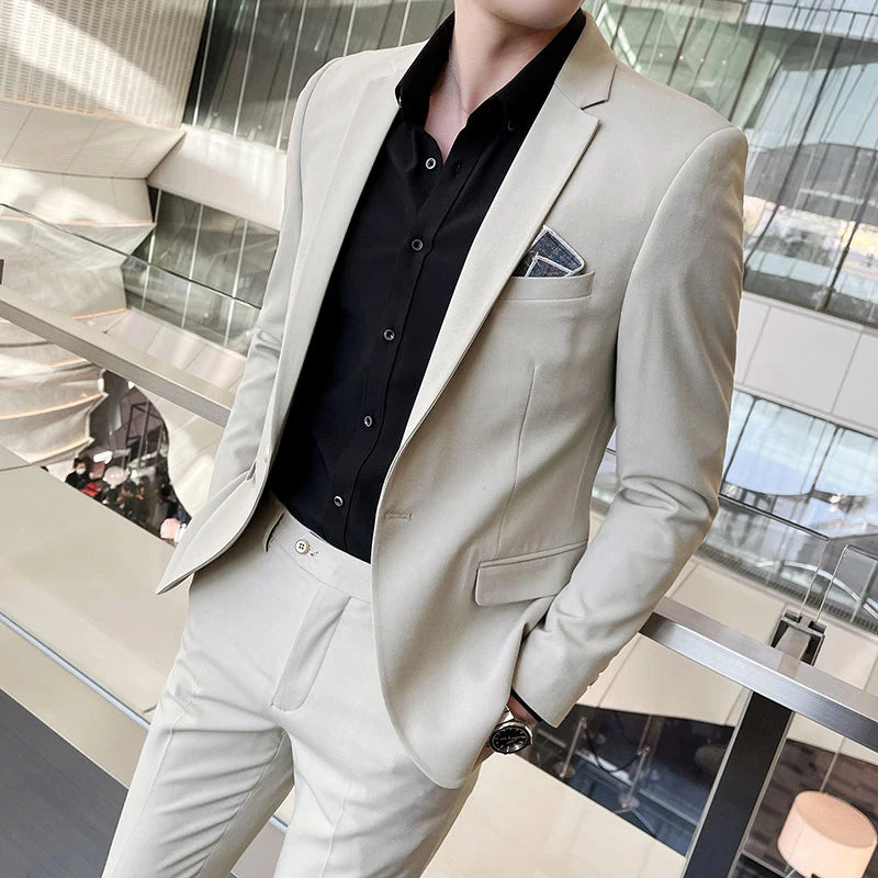 Conjunto masculino de duas peças, terno monocromático, todo apto para banquete bonito, casual e elegante, de alta qualidade, novo e elegante, M-4XL, 2022