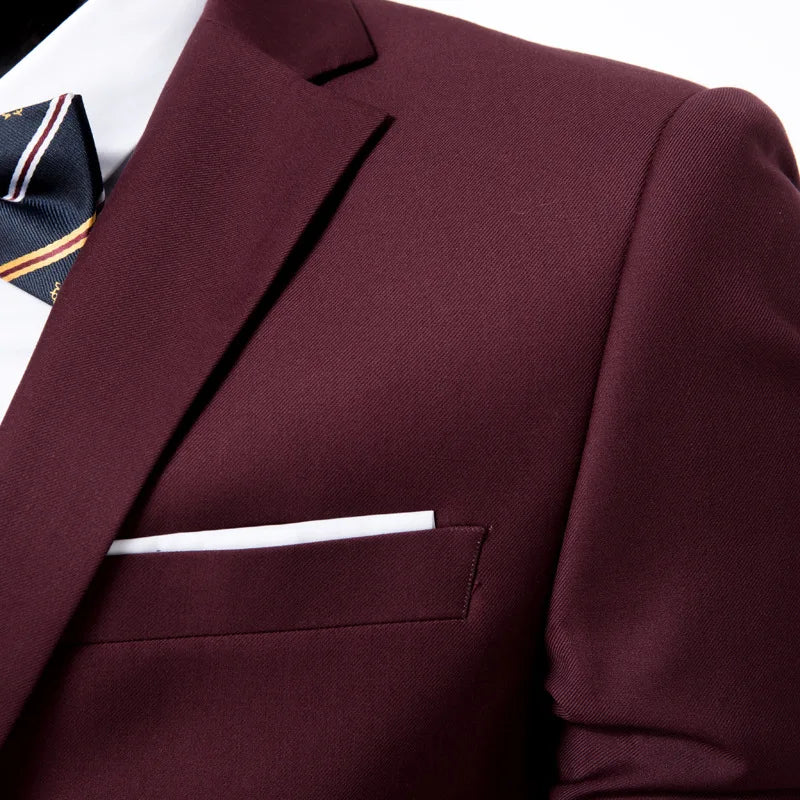 Conjunto de terno masculino de um botão fino ajuste casual tecido de mistura de algodão para trabalho versátil estilo clássico terno de três peças negócios casual