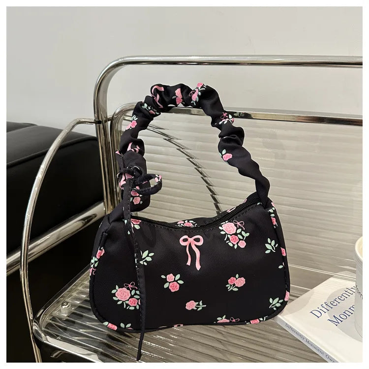 Bolsas femininas nova doce impressão bolsas de lona coreano floral arco impresso zíper sacola feminina pequena bolsa de ombro