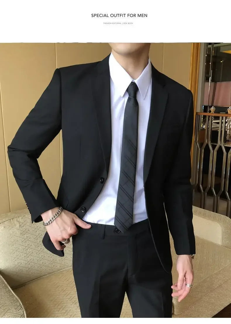 Conjunto de terno de casamento casual para homens profissional melhor homem estilo coreano novo noivo negócios formal jaqueta fino ajuste primavera terno