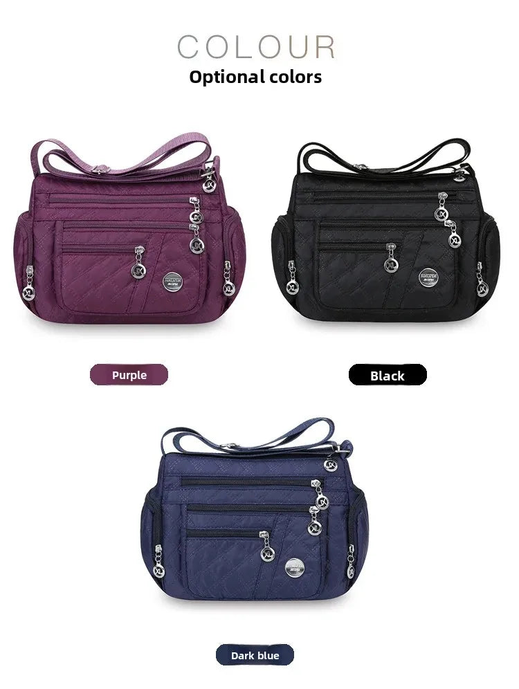Bolsa crossbody feminina multicamadas de nylon à prova d'água, bolsa de ombro casual para mulheres de meia-idade e idosas, bolsa de grande capacidade
