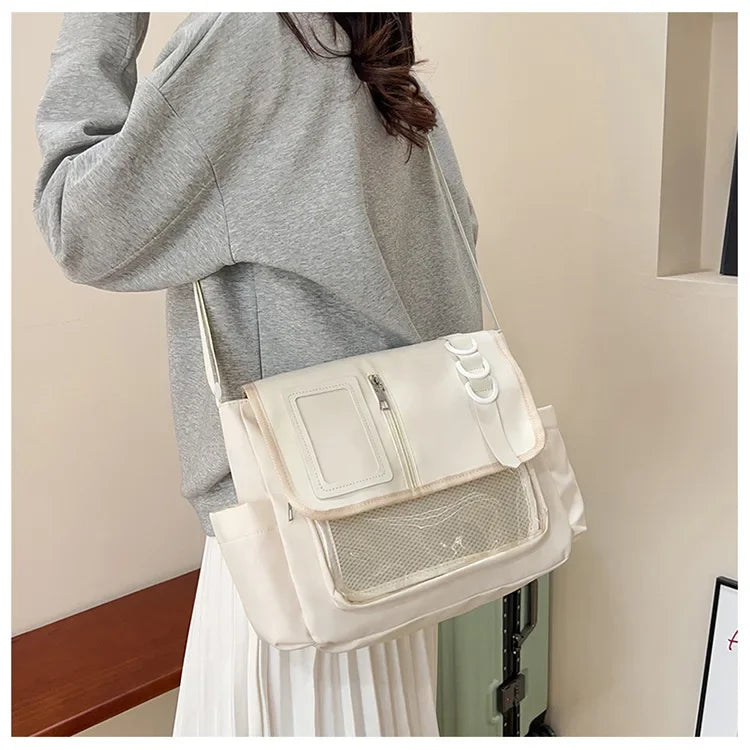 Y2k japonês harajuku sacos de escola para meninas novo transparente itabag ombro crossbody saco diy emblemas placa exibição ita saco