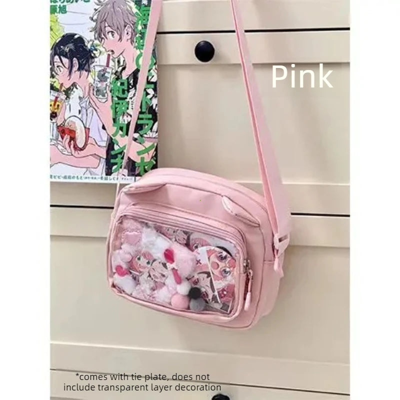 Y2k japonês harajuku sacos de escola para meninas novo transparente itabag ombro crossbody saco diy emblemas placa exibição ita saco